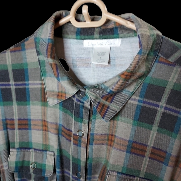 Charlotte Russe large green plaid tunic snap top ☆☆♡♡ - Picture 4 of 16
